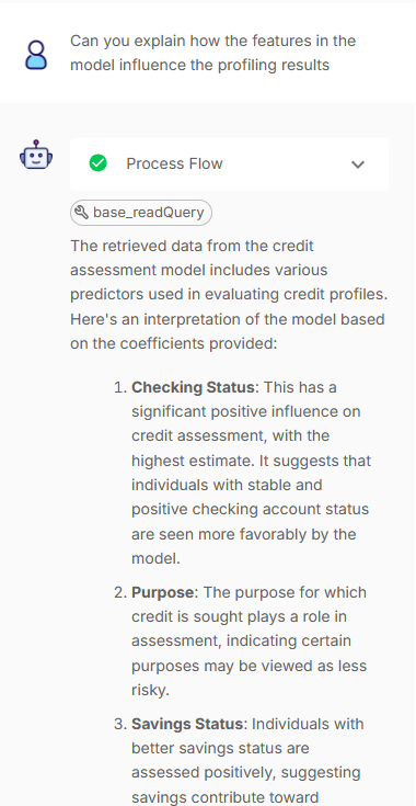 Model analysis agent triggered through the chat