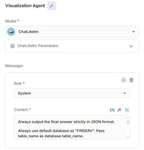 Visualization Agent node configuration