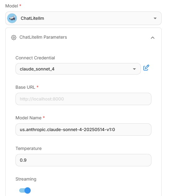 LLM configuration of Data Exploration Agent node